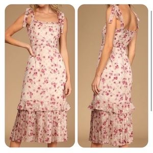 Lulus Terrace Views Taupe Floral Print Sleeveless Midi Dress Size Medium